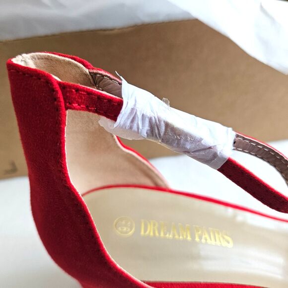 Dream Pairs Red Velvet Suede Strappy Low Chunk Heel Pump Sandal Womens 9.5 NEW - Picture 14 of 16
